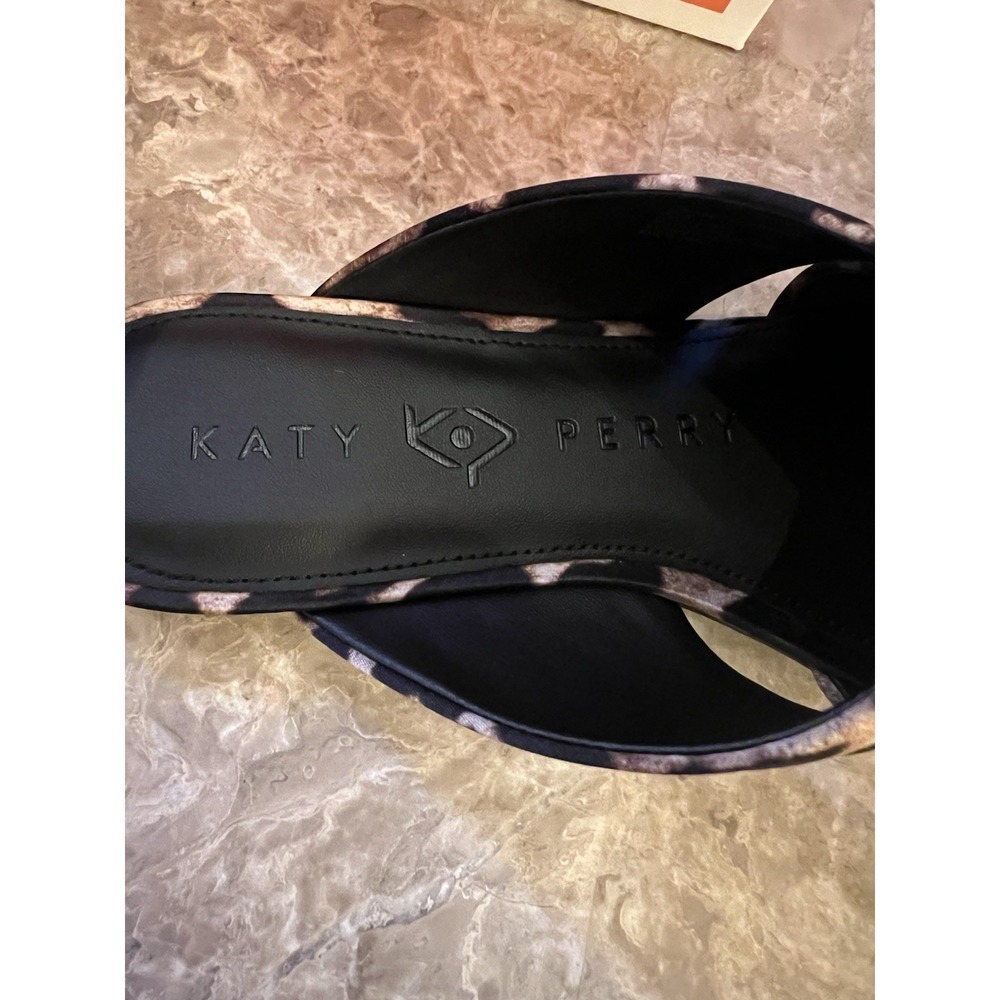 Checked Slide Sandal Shoe Sz 8.5 Leopard Print Satin Gold NEW Women Katy Perry.. - Picture 4 of 7